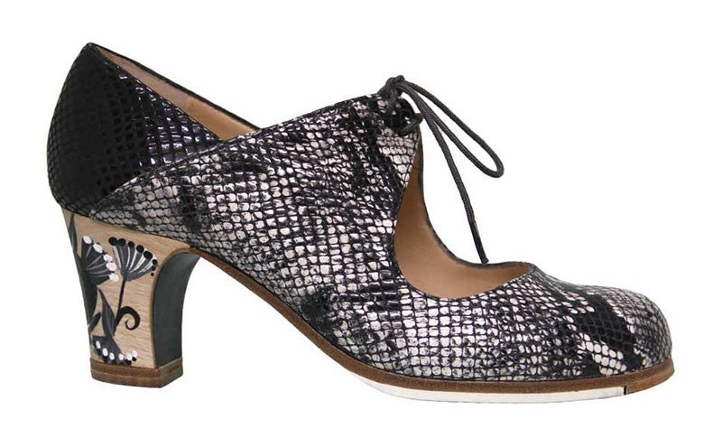 Zapato de baile flamenco profesional piel fantasía serpiente negro