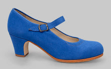 Chaussure de danse flamenco professionnelle en cuir suédé bleu