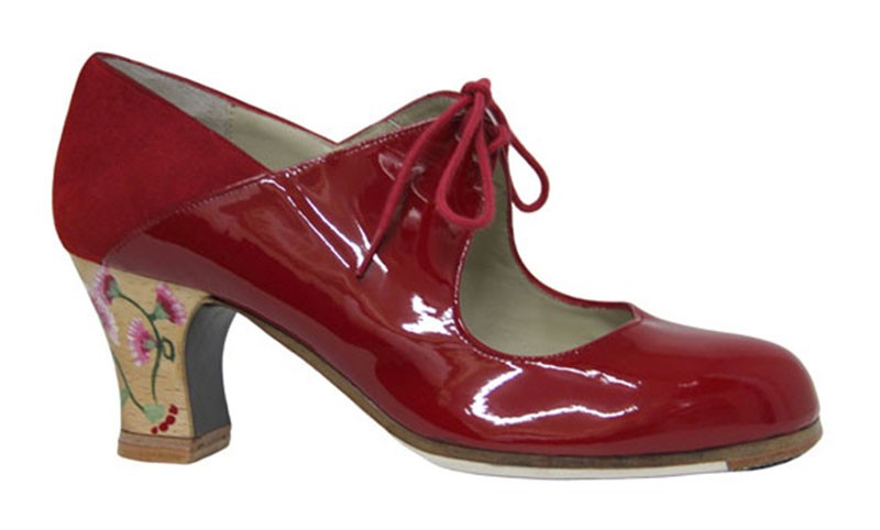 Zapato de baile flamenco profesional charol y ante rojo