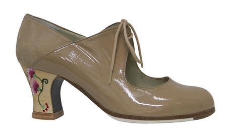 Zapato de baile flamenco profesional charol y ante beige