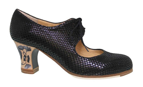Zapato de Baile Flamenco Profesional Fantasía Serpiente Negra