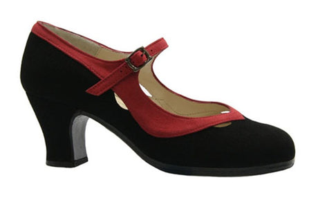 Chaussure de danse flamenco professionnelle en daim noir et rouge