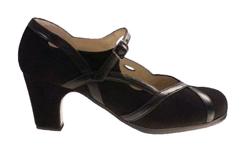 Chaussure de danse flamenco professionnelle en daim noir et cuir