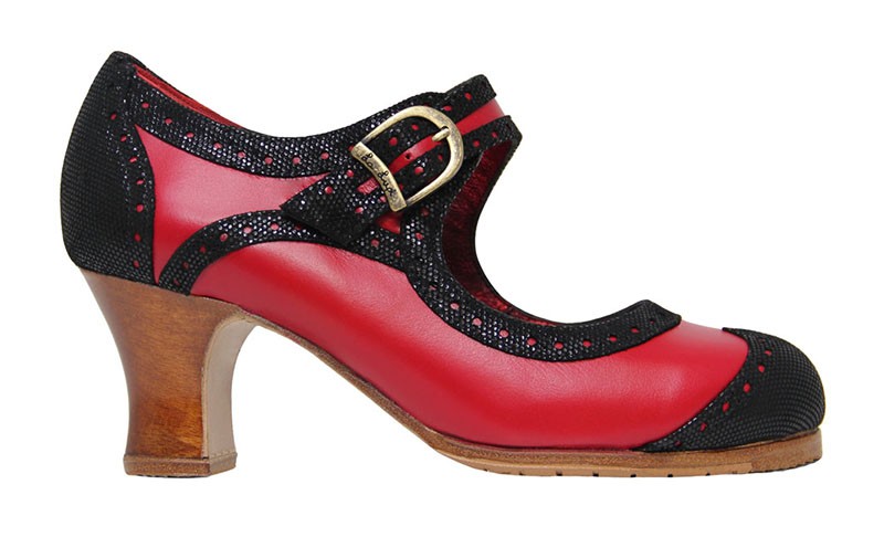Chaussure de danse flamenco professionnelle en cuir rouge et noir
