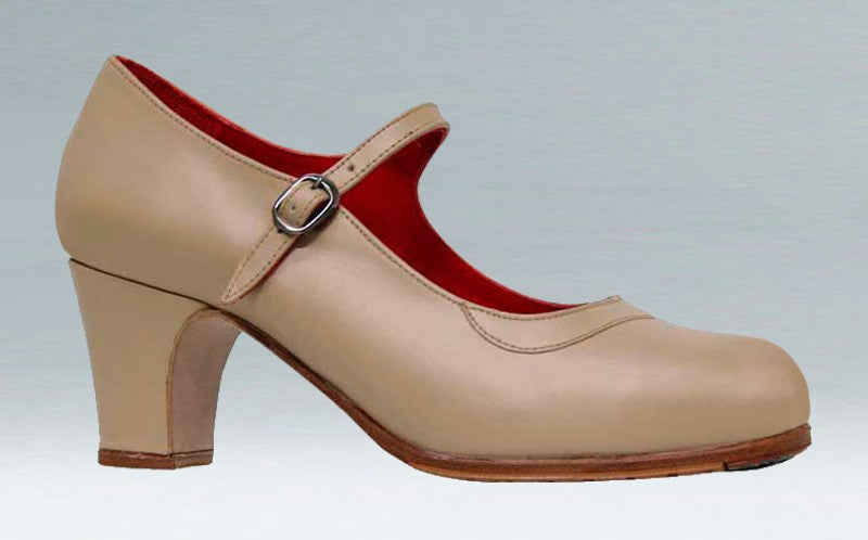 Chaussure de danse flamenco professionnelle en cuir beige