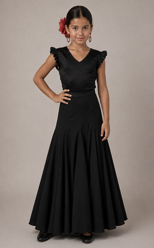 Falda flamenco niña negra con mucho vuelo