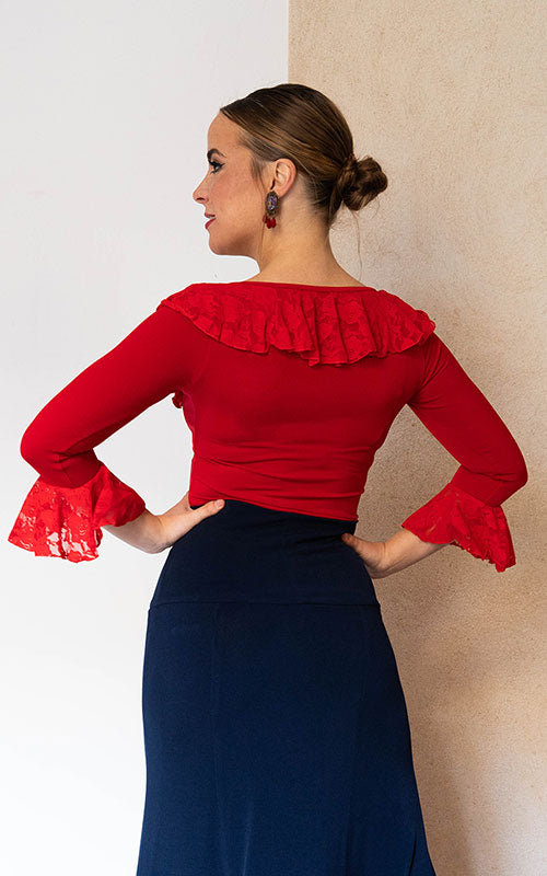 Top flamenco rojo volantes encajes