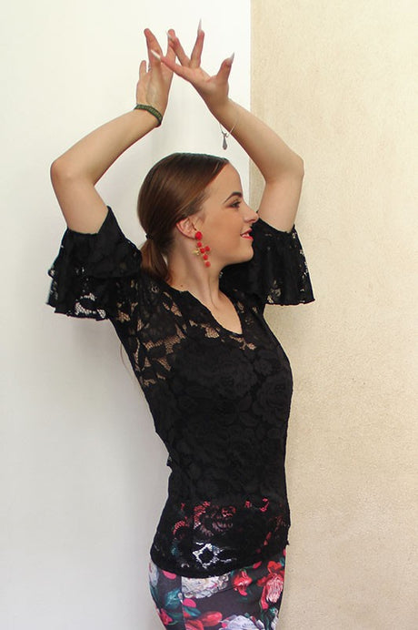 Haut Flamenco Dentelle Noire Blonde
