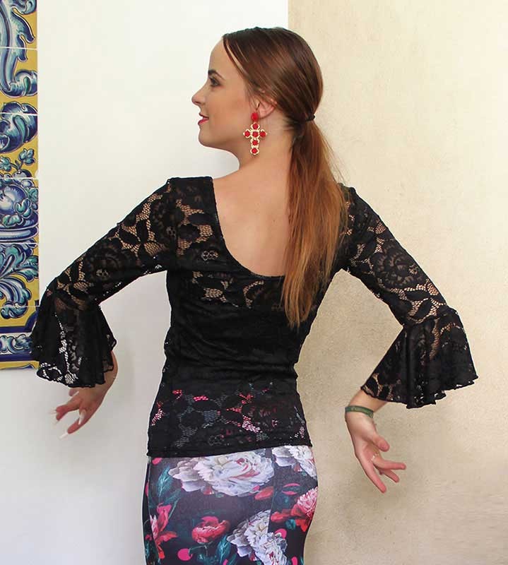 Top Flamenco Blonda Encaje Negro