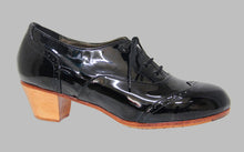 Chaussure de flamenco professionnelle, cuir verni noir, tige Vega
