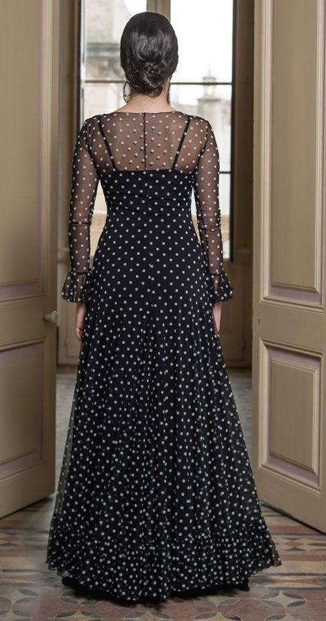 Robe Flamenco Carcans en Tulle Imprimé Noir