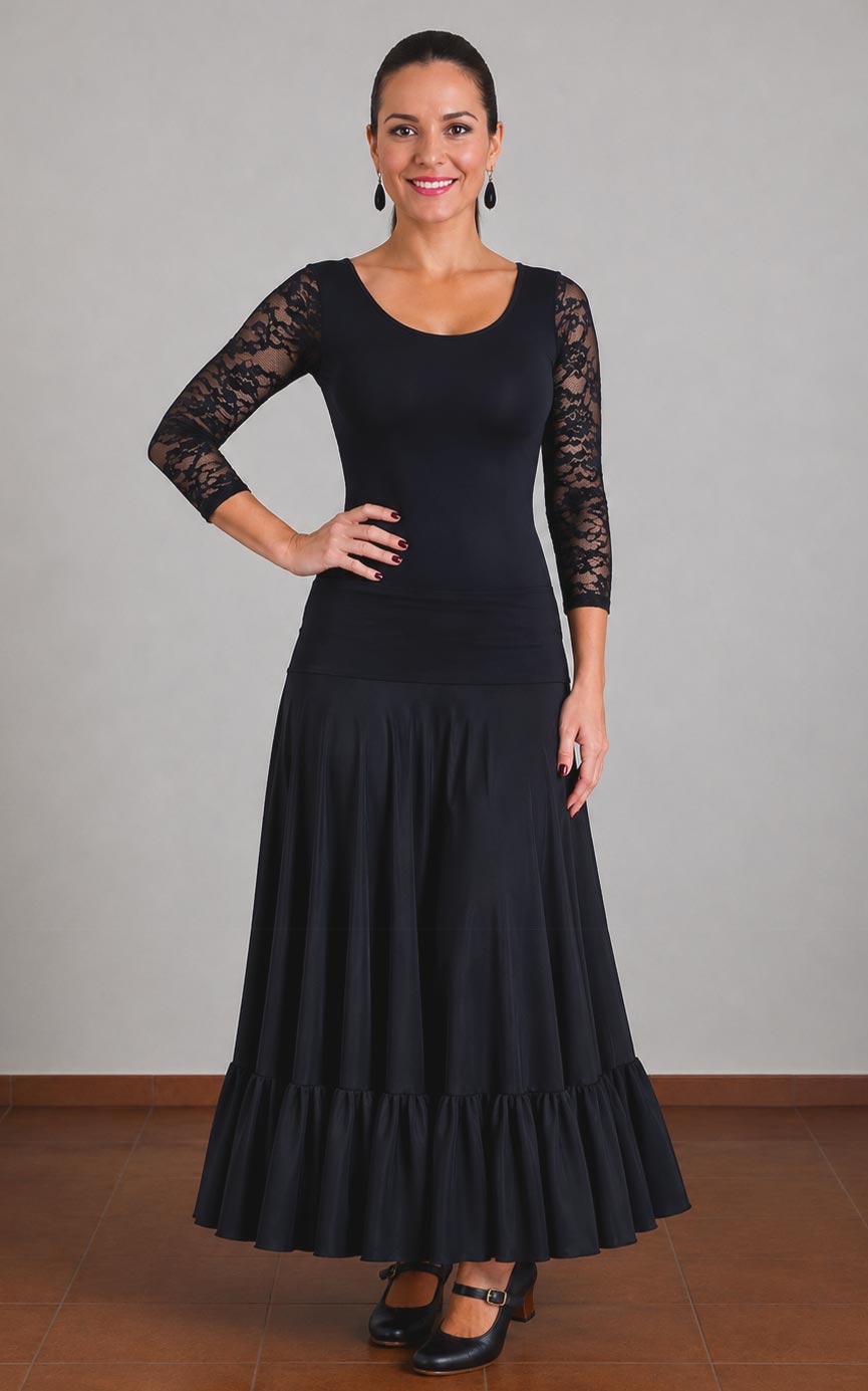 Black flamenco skirt with cape and ruffle