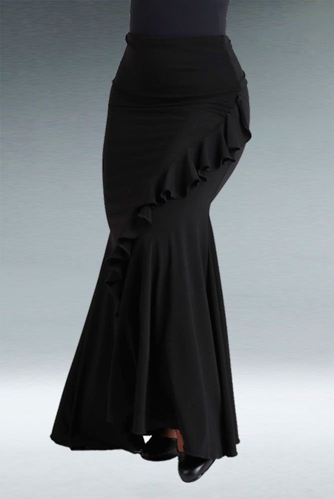 Jupe de flamenco noire ajustée à volants en diagonale