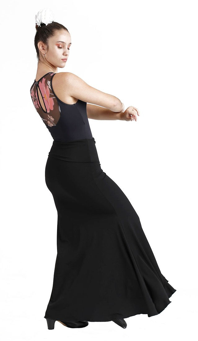 Jupe de flamenco noire ajustée à volants en diagonale