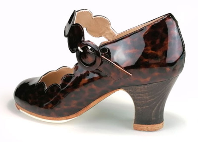 Zapato de baile flamenco profesional Charol Anacarado Marrón con Hebilla
