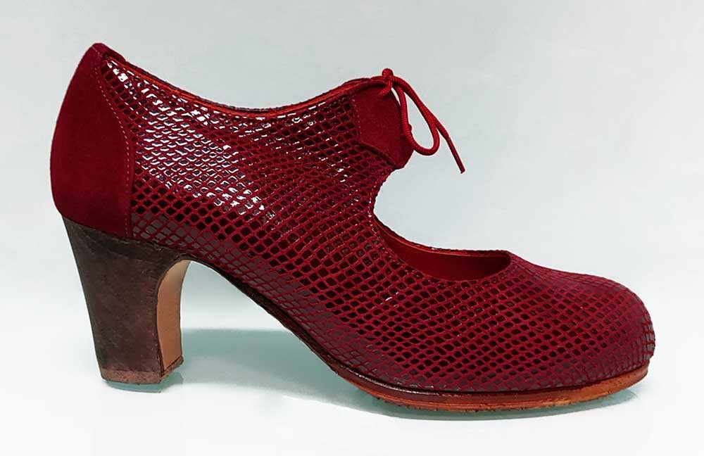 Chaussure de danse flamenco professionnelle en cuir fantaisie bordeaux