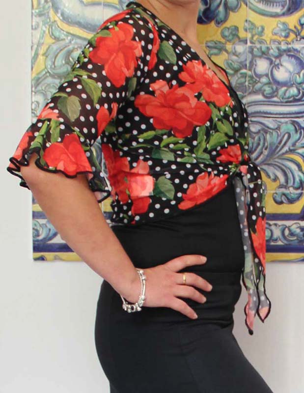 Gilet flamenco à imprimé floral et à pois
