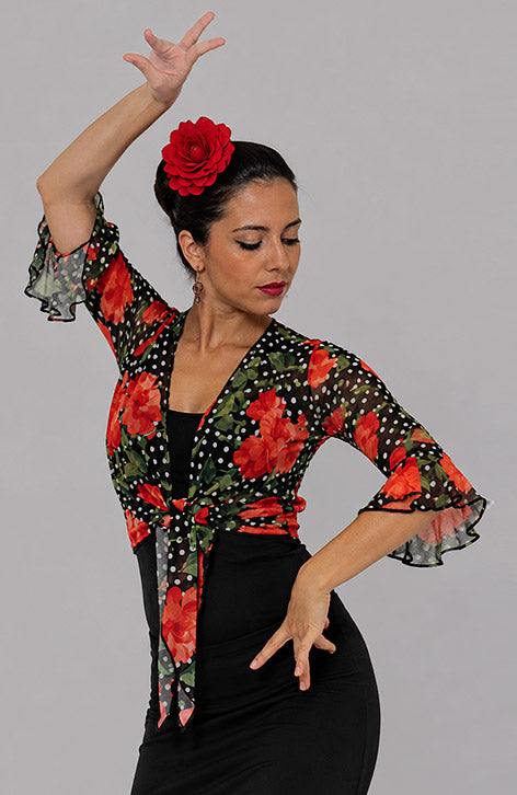 Gilet flamenco à imprimé floral et à pois