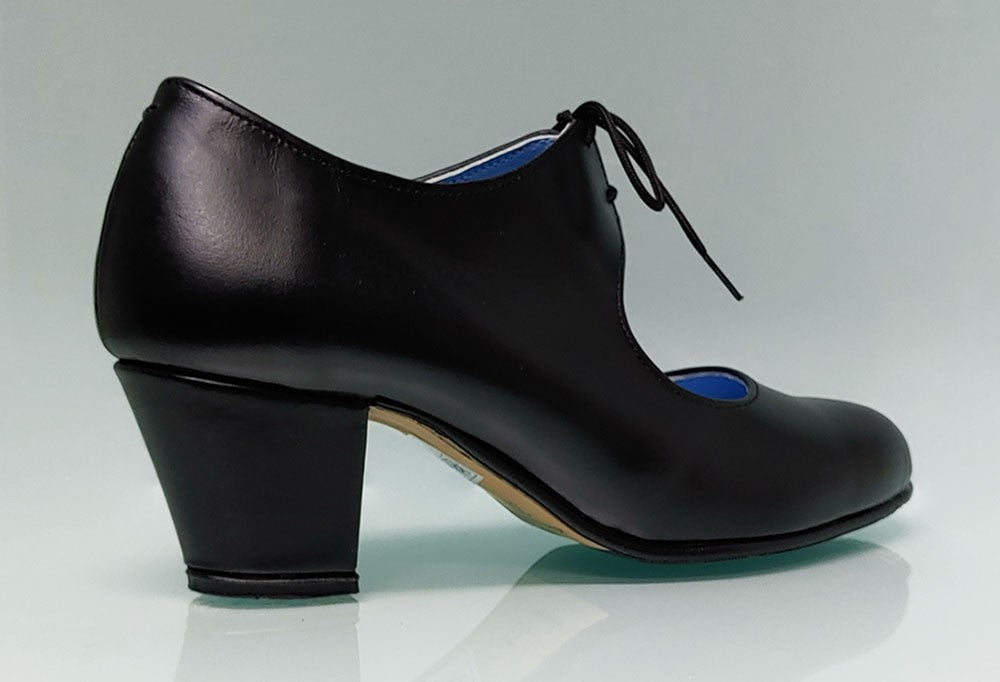 Chaussure de danse flamenco semi-professionnelle en cuir noir et talon cubain