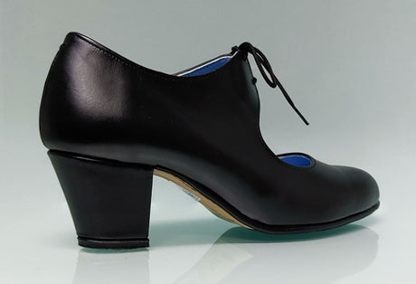Chaussure de danse flamenco semi-professionnelle en cuir noir et talon cubain