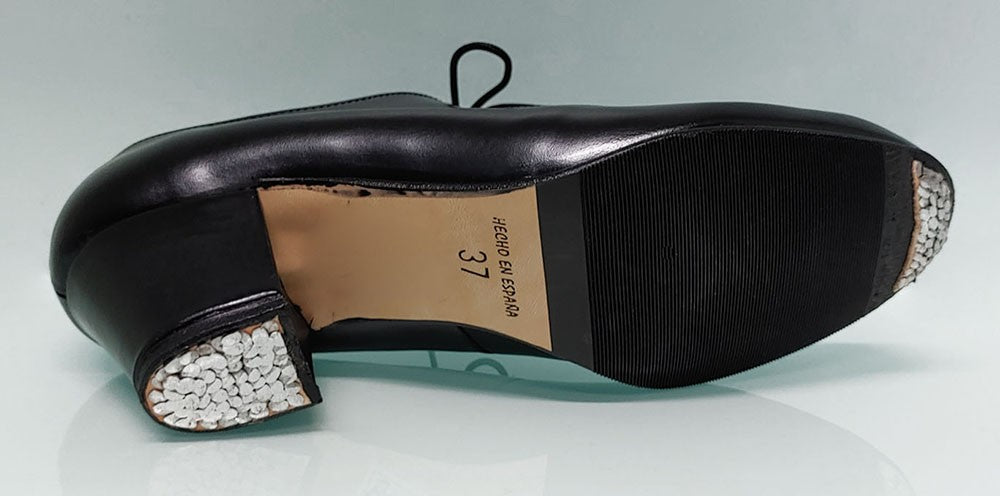 Chaussure de danse flamenco semi-professionnelle en cuir noir et talon cubain