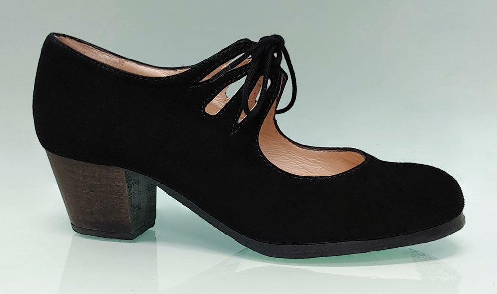 Zapato de Baile Flamenco Profesional Ante Negro Con Cordones