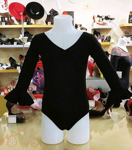 Maillot Niña Negro Manga Larga y Volante