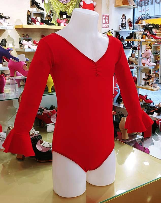 Maillot Niña Rojo Manga Larga y Volante