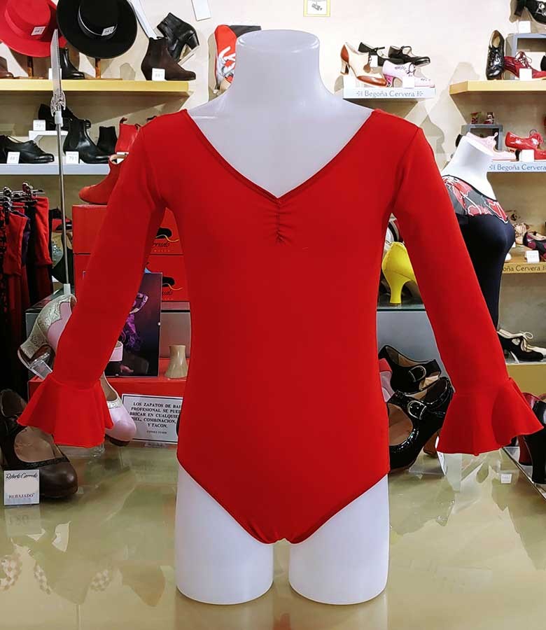 Maillot Niña Rojo Manga Larga y Volante