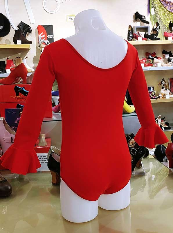 Maillot Niña Rojo Manga Larga y Volante
