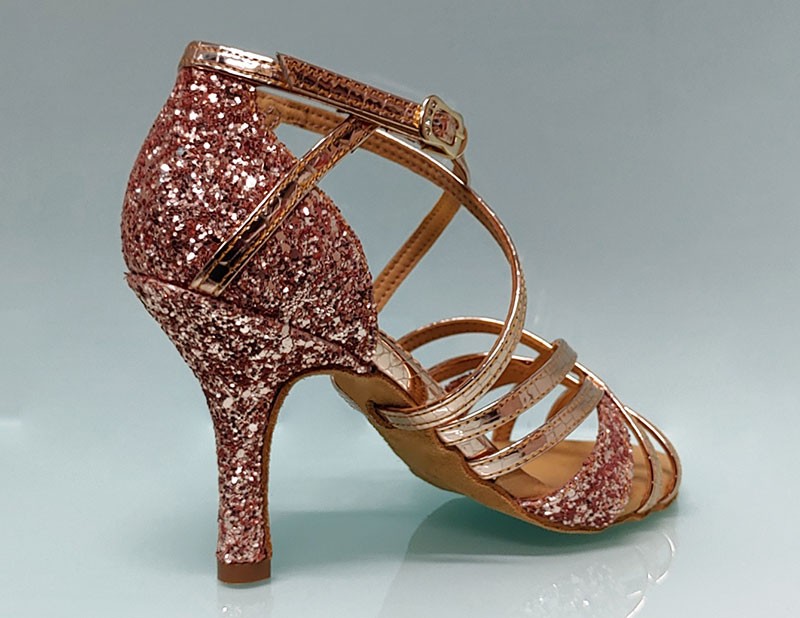 Chaussure de danse de salon combinée métallique et pailletée