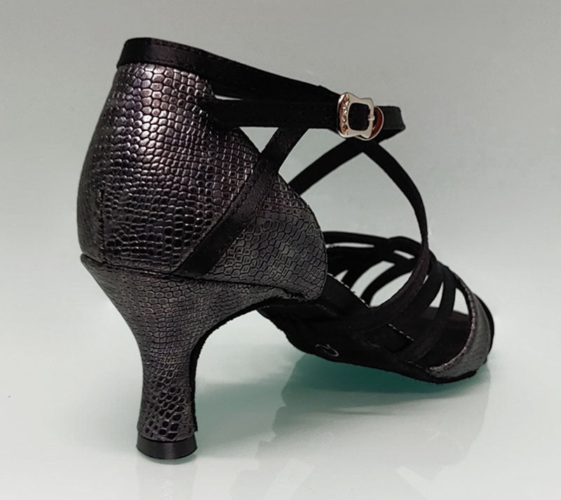 Chaussure de danse de salon combinée noire et fantaisie
