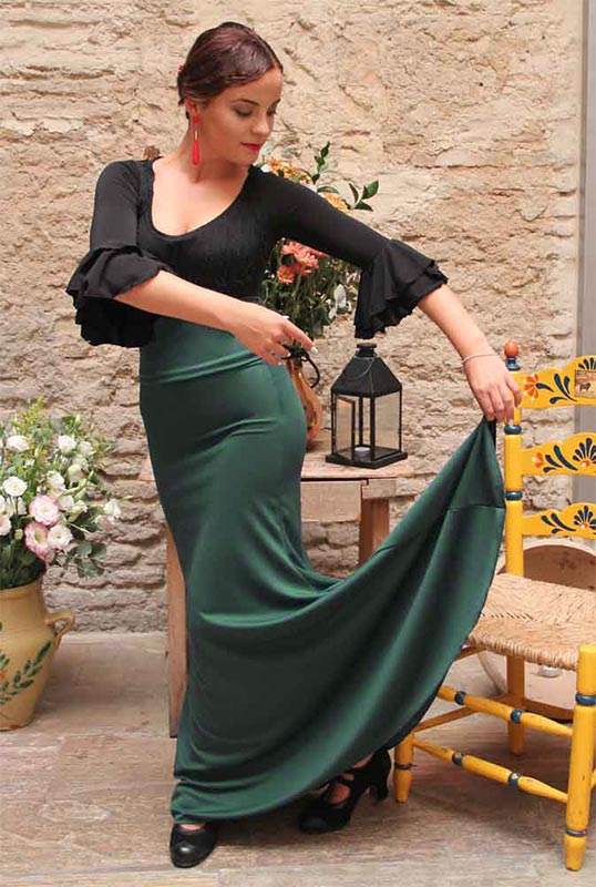 Falda flamenco verde botella entallada con vuelo