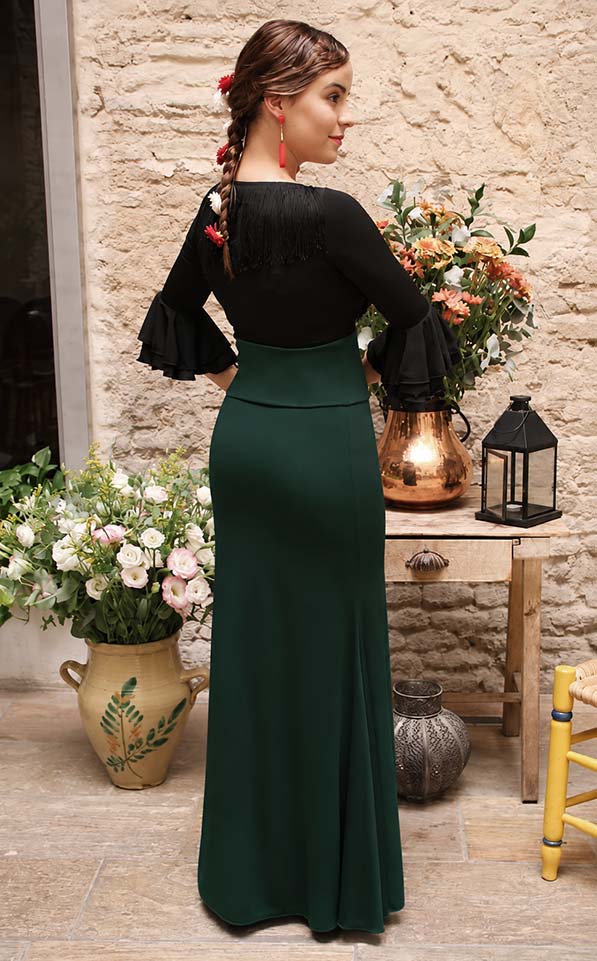 Falda flamenco verde botella entallada con vuelo