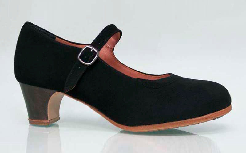 Professional black leather flamenco dance shoe with buckle