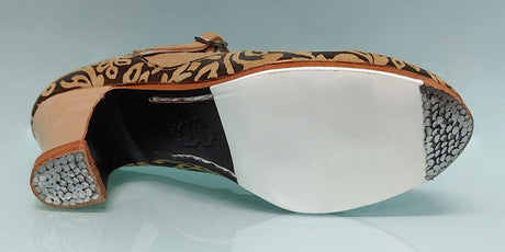 Zapato De Baile Flamenco Profesional Ante Beige y Fantasía con Hebilla