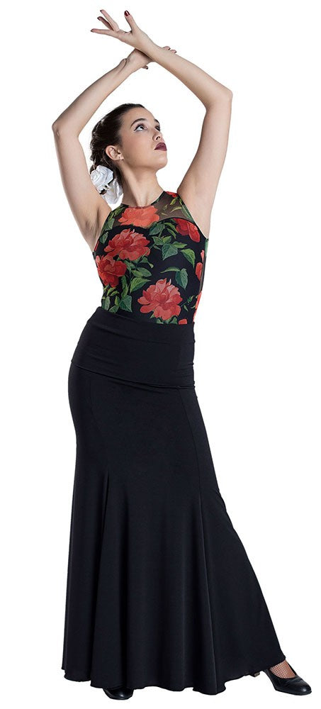 Falda Flamenco Negra Entallada a Medio Muslo