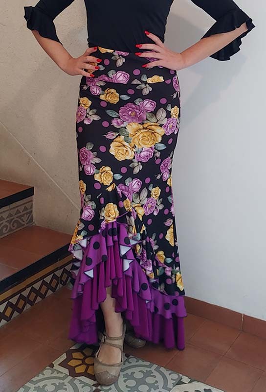 Falda Flamenco Estampada de Flores y Lunares