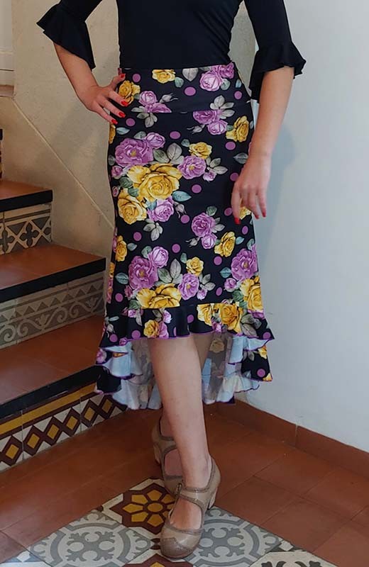 Falda-Sobrefalda Flamenco Estampada con Flores de Colores