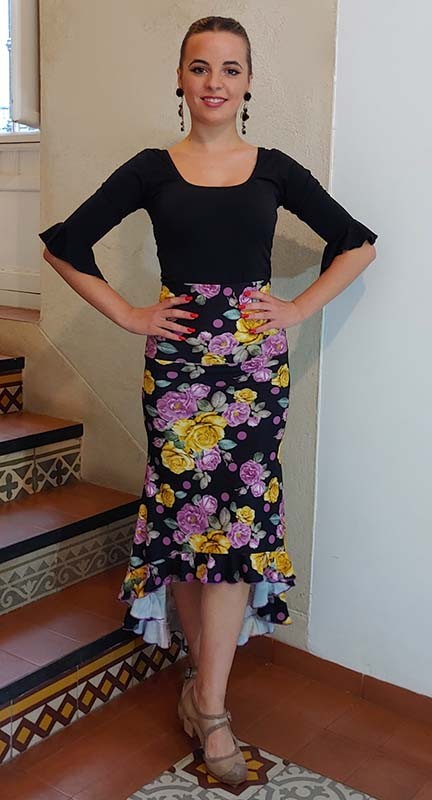 Falda-Sobrefalda Flamenco Estampada con Flores de Colores