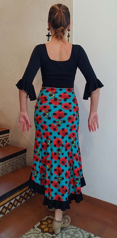 Falda-Sobrefalda Flamenco Estampada con Flores y Lunares