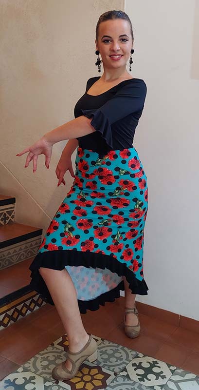 Falda-Sobrefalda Flamenco Estampada con Flores y Lunares