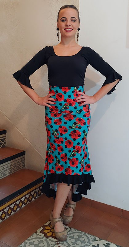 Falda-Sobrefalda Flamenco Estampada con Flores y Lunares