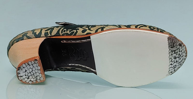 Zapato De Baile Flamenco Profesional Ante Verde Botella y Fantasía con Hebilla