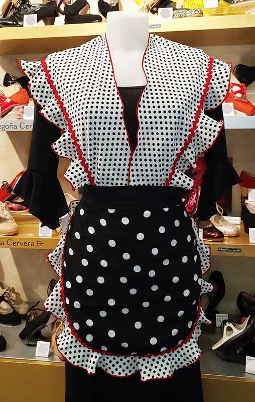Conjunto Delantal y Mantoncillo  Flamenco Negro con Lunares