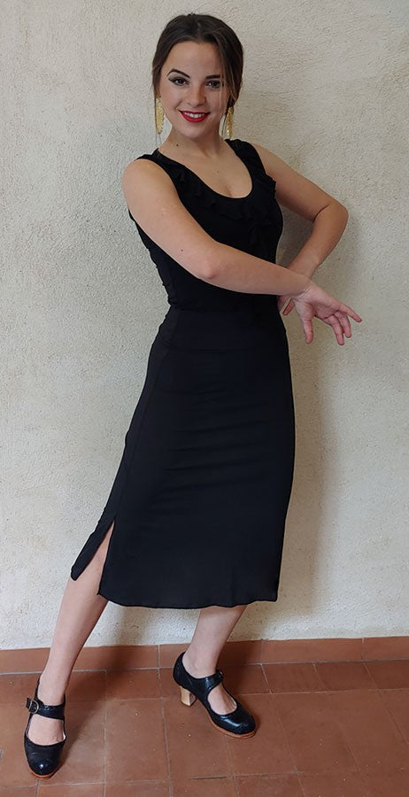 Jupe courte de flamenco en tricot lycra noir