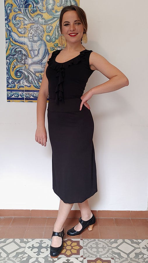 Jupe courte de flamenco en tricot lycra noir