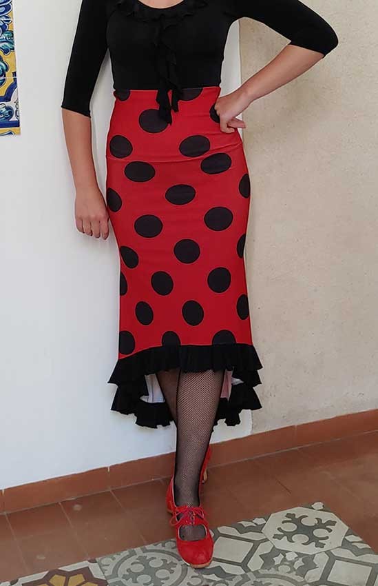 Falda-Sobrefalda Flamenco Roja con Lunares Negros