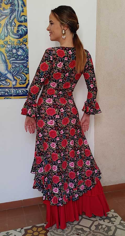 Vestido Sobre-falda Flamenco con Estampado de Rosas