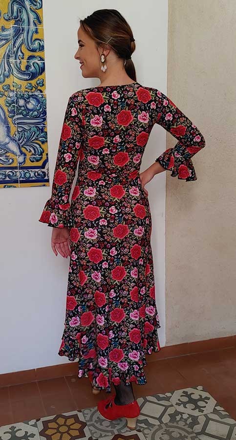 Vestido Sobre-falda Flamenco con Estampado de Rosas